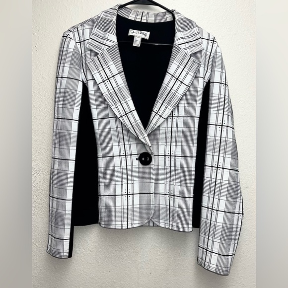 JOSEPH RIBKOFF Off White & Black Plaid Zipper Jacket Blazer US 14 EUC